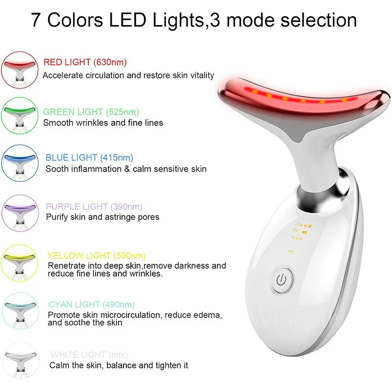 7-Color Light Therapy for Face & Neck – Reduces Wrinkles, Tightens Skin, and Removes Double Chin